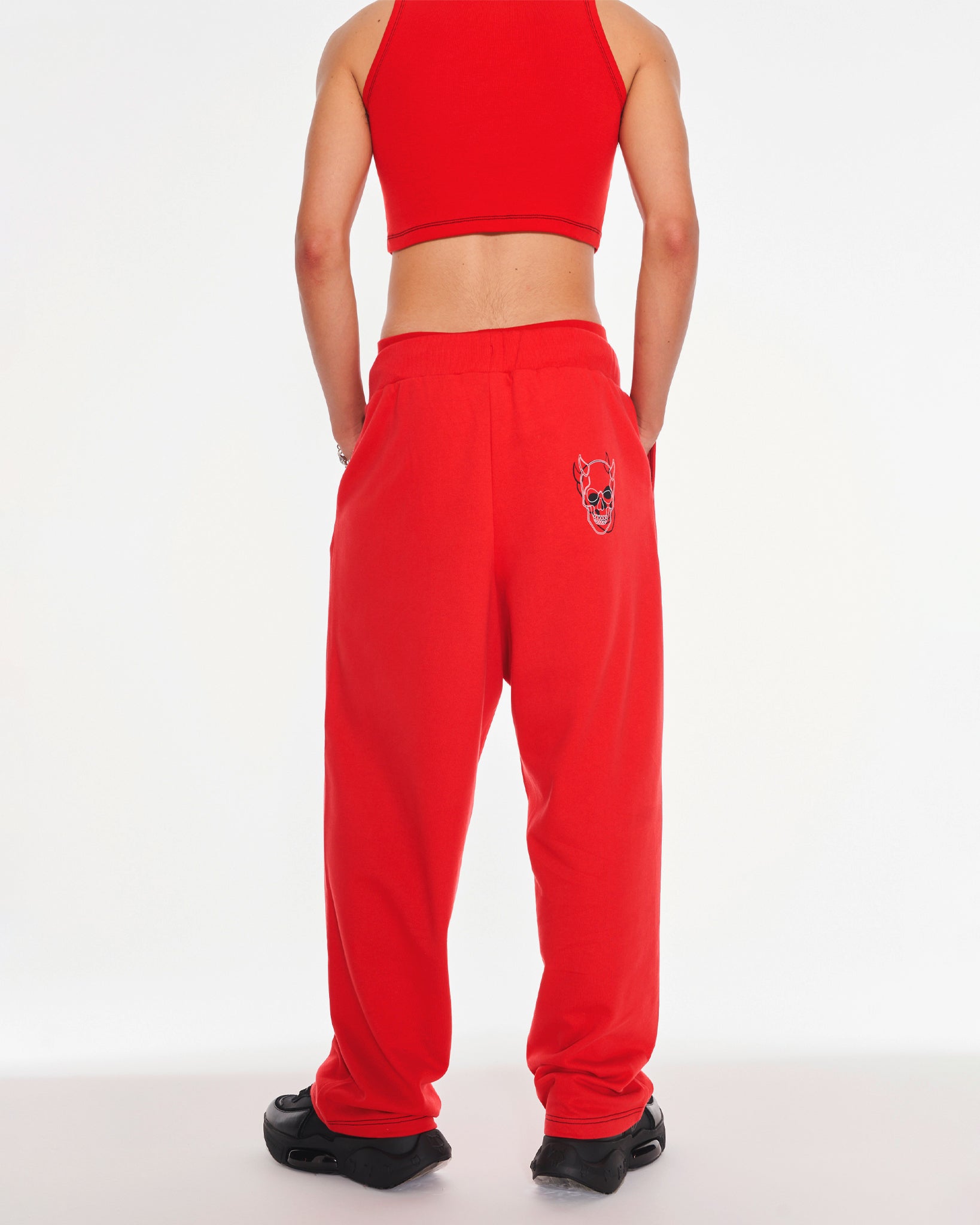 Love Bite Low Rise Wide Leg Joggers With Graphic In Red